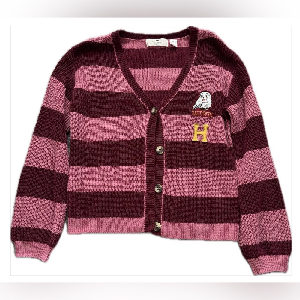 H&M Burgundy and Pink Striped Kids Cardigan
